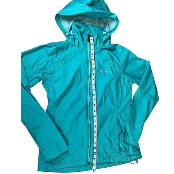 Columbia Womens Small Hide Hooded Windbreaker Rain Jacket Turquoise Lightweight - Picture 10 of 14